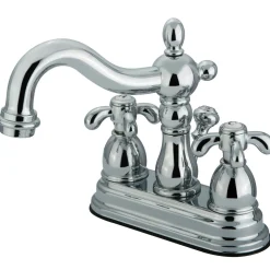 French Country Two Handle 4" Centerset Lavatory Faucet with Brass Pop-up 4" Center Set