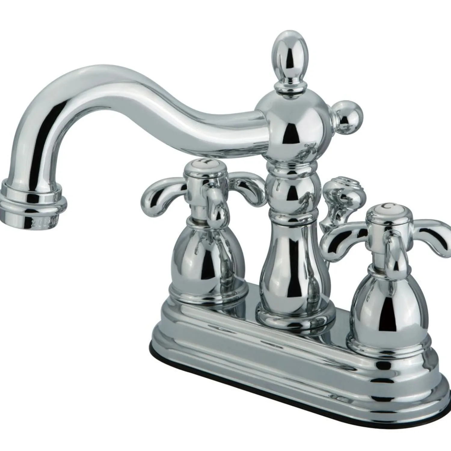 French Country Two Handle 4" Centerset Lavatory Faucet with Brass Pop-up 4" Center Set