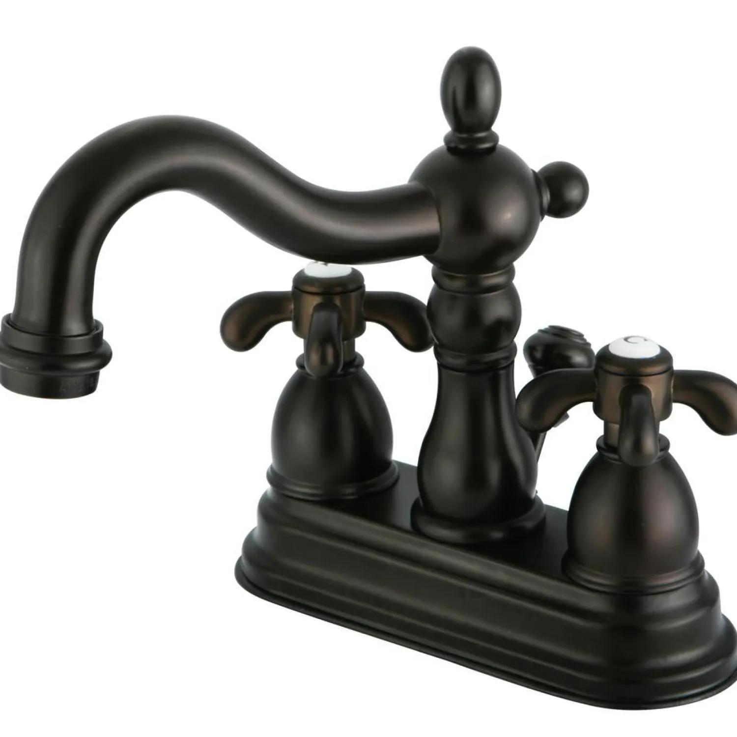 French Country Two Handle 4" Centerset Lavatory Faucet with Brass Pop-up 4" Center Set