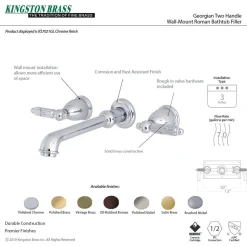 Best Georgian 2-Handle Wall Mount Roman Tub Faucet Tub Faucets