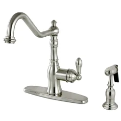 Sale Gourmetier American Classic Deck Mount Single-Handle Kitchen Faucet with Brass Sprayer Faucets With Side Spray