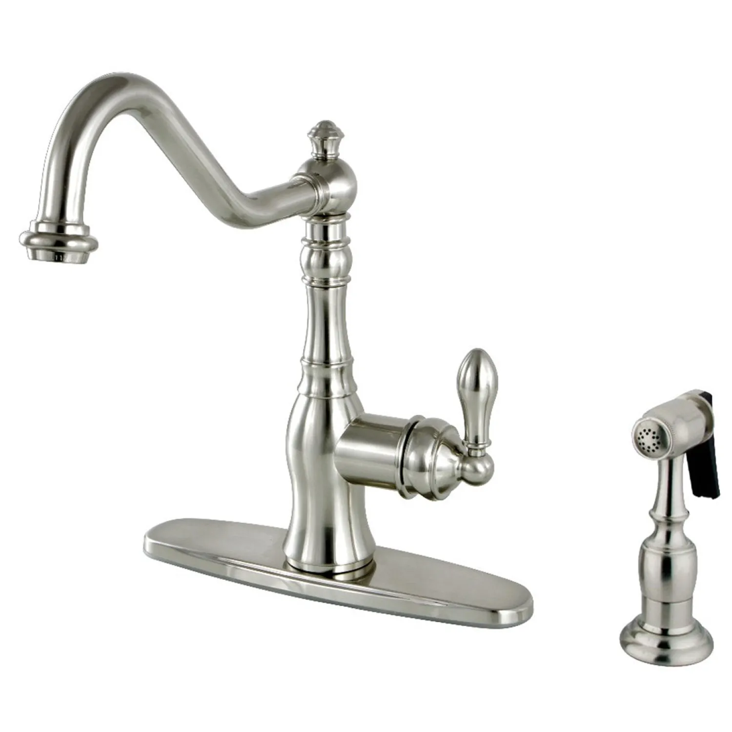 Sale Gourmetier American Classic Deck Mount Single-Handle Kitchen Faucet with Brass Sprayer Faucets With Side Spray