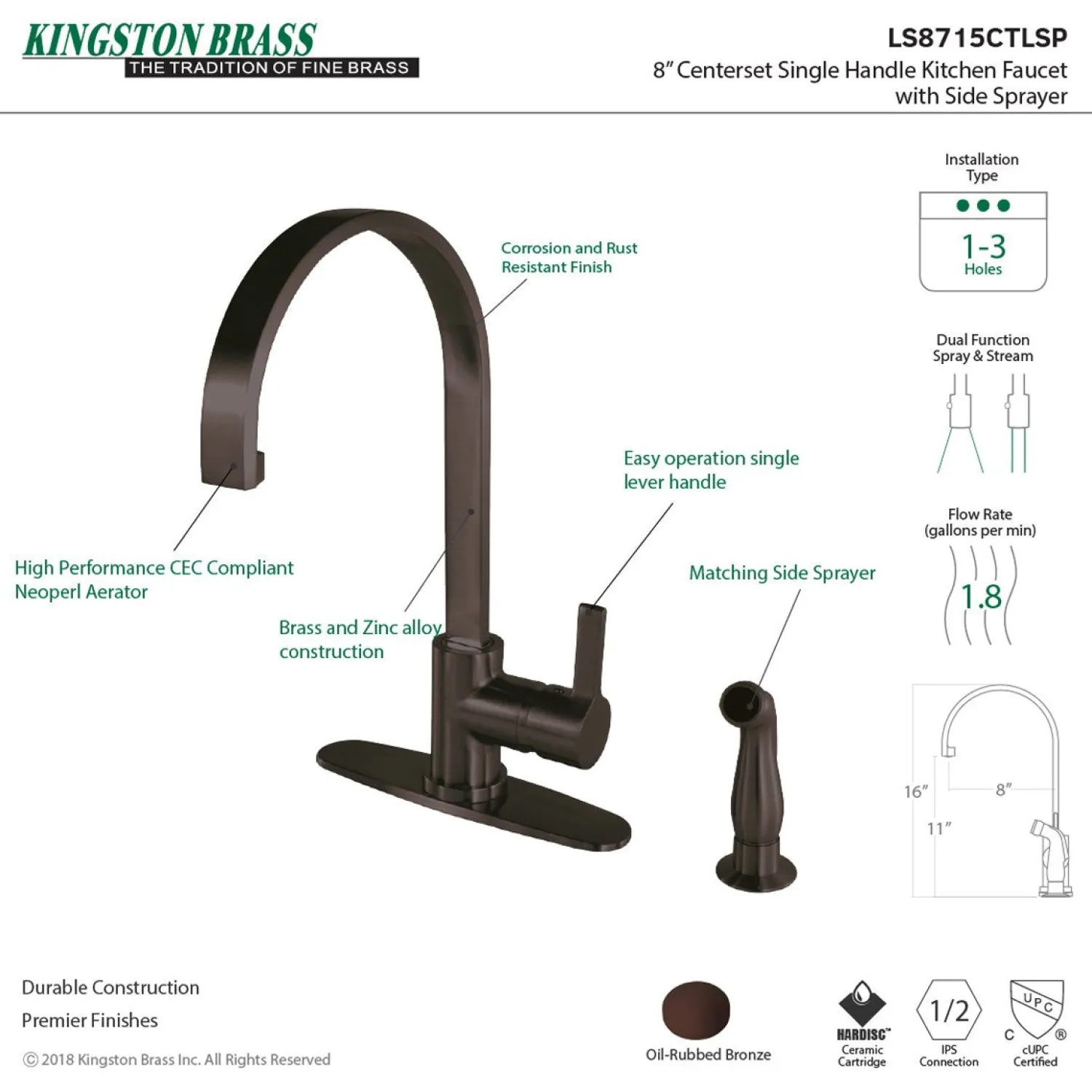 New Gourmetier Continental Single-Handle Kitchen Faucet with Side Sprayer Faucets With Side Spray
