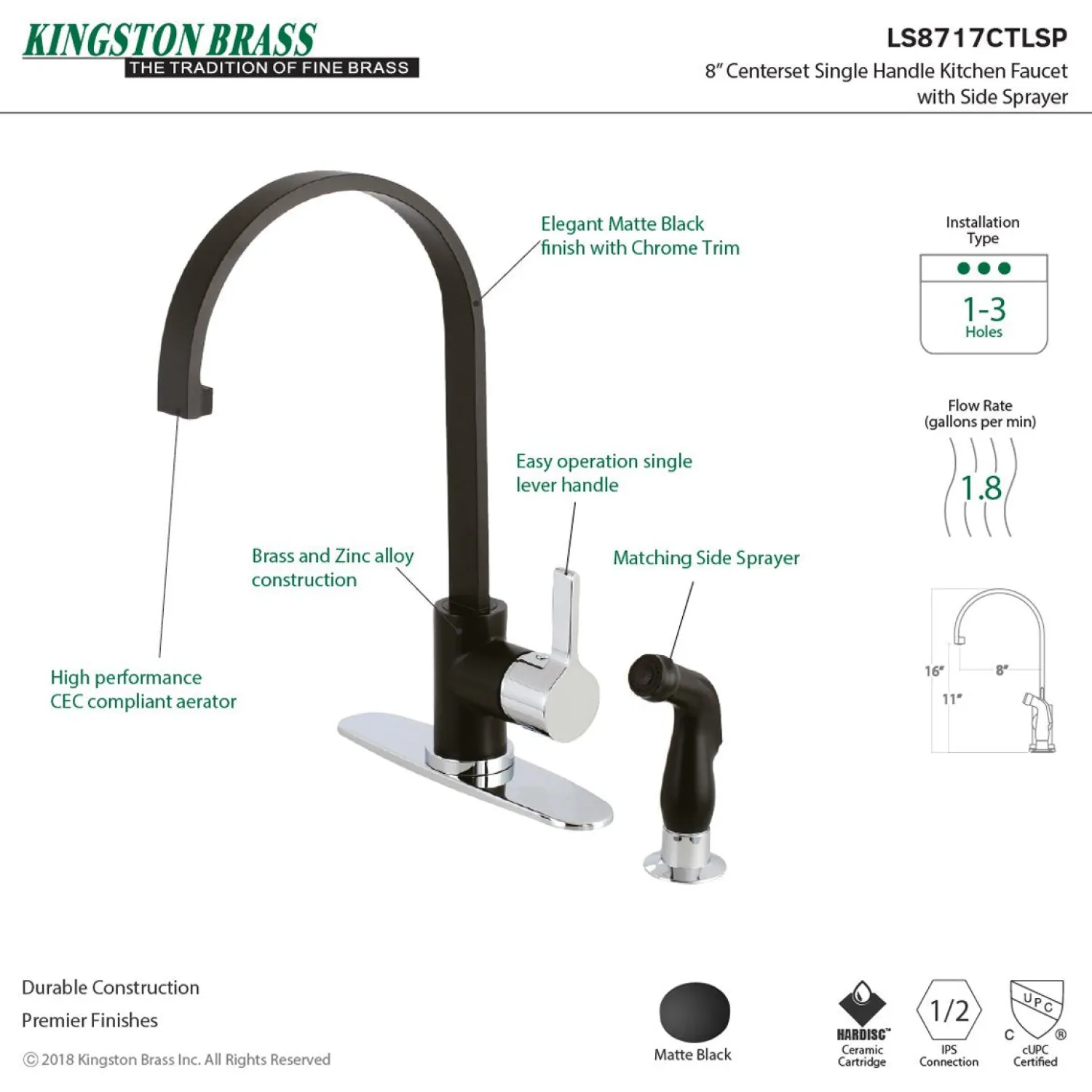 New Gourmetier Continental Single-Handle Kitchen Faucet with Side Sprayer Faucets With Side Spray