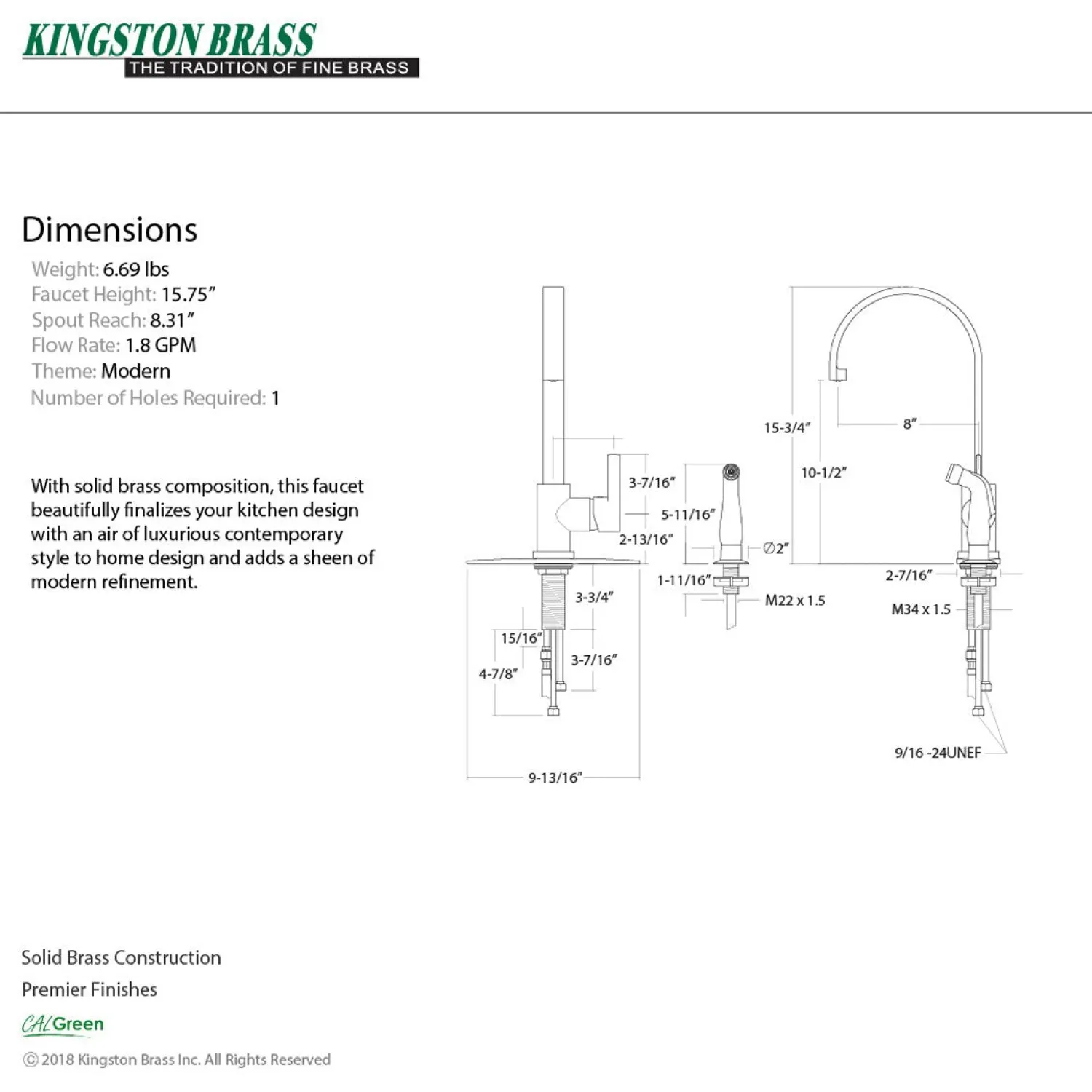 New Gourmetier Continental Single-Handle Kitchen Faucet with Side Sprayer Faucets With Side Spray