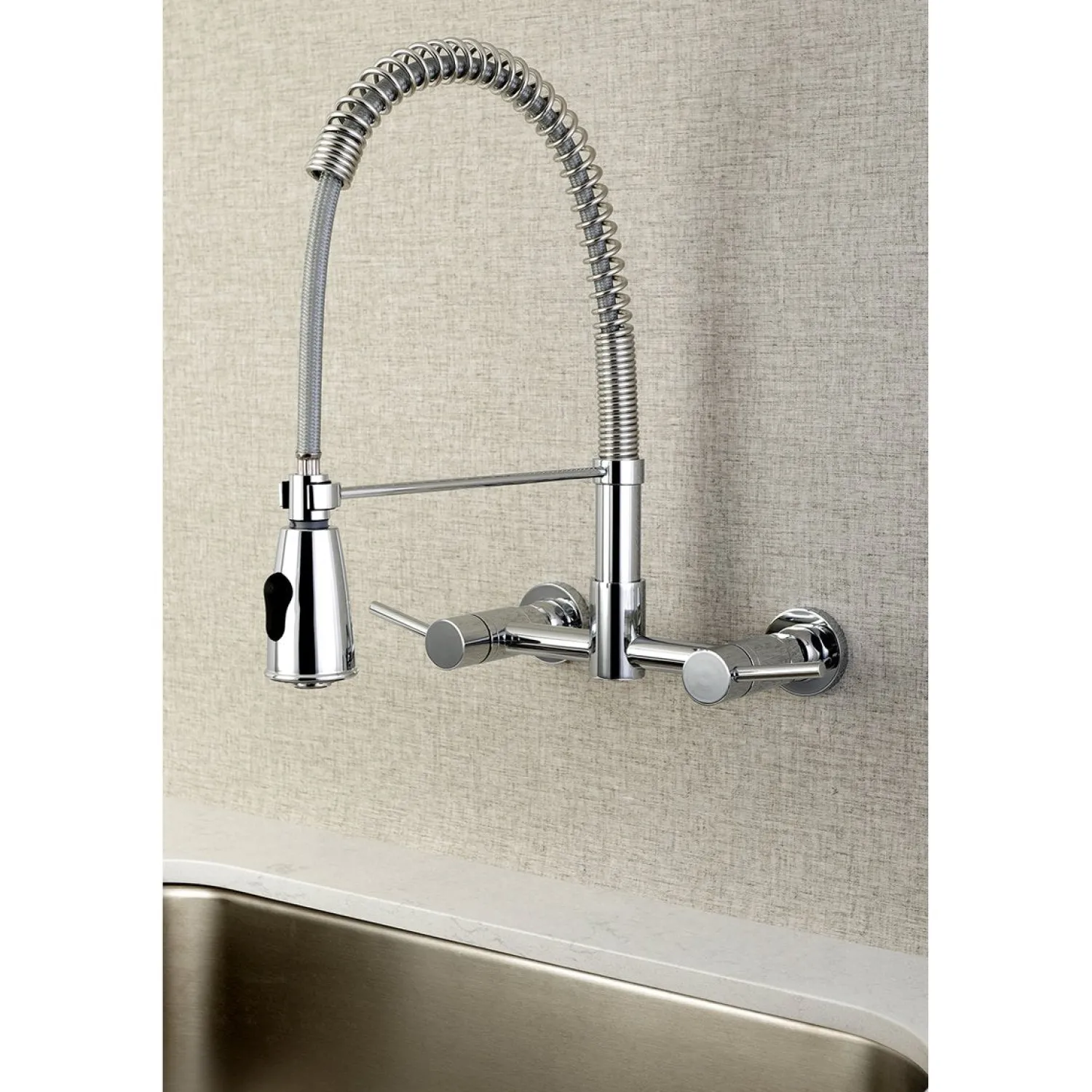 Hot Gourmetier Concord 2-Handle 2-Hole Wall Mount Pull-Down Kitchen Faucet Wall Mounted Kitchen Faucets