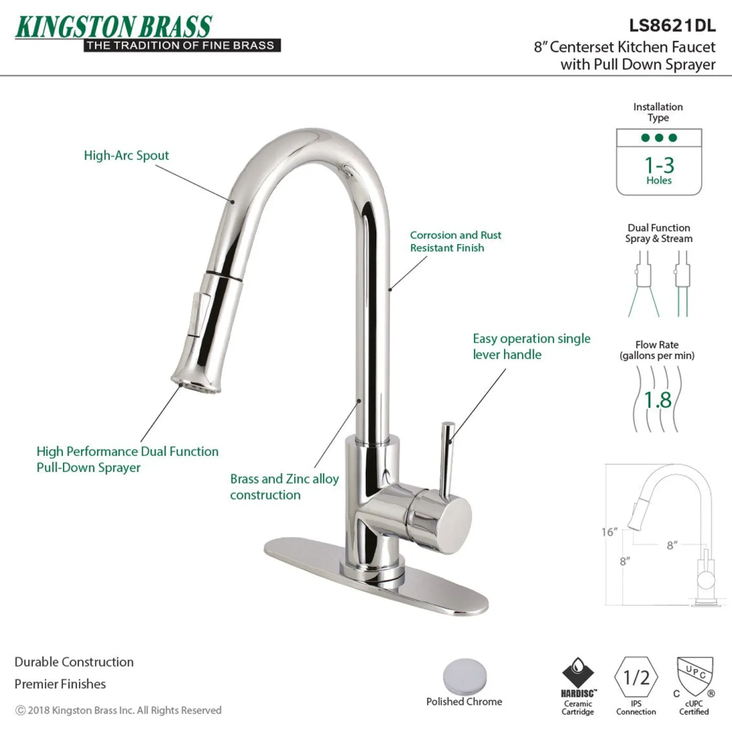 Sale Gourmetier Concord Single-Handle Kitchen Faucet with Pull-Down Sprayer Single Hole
