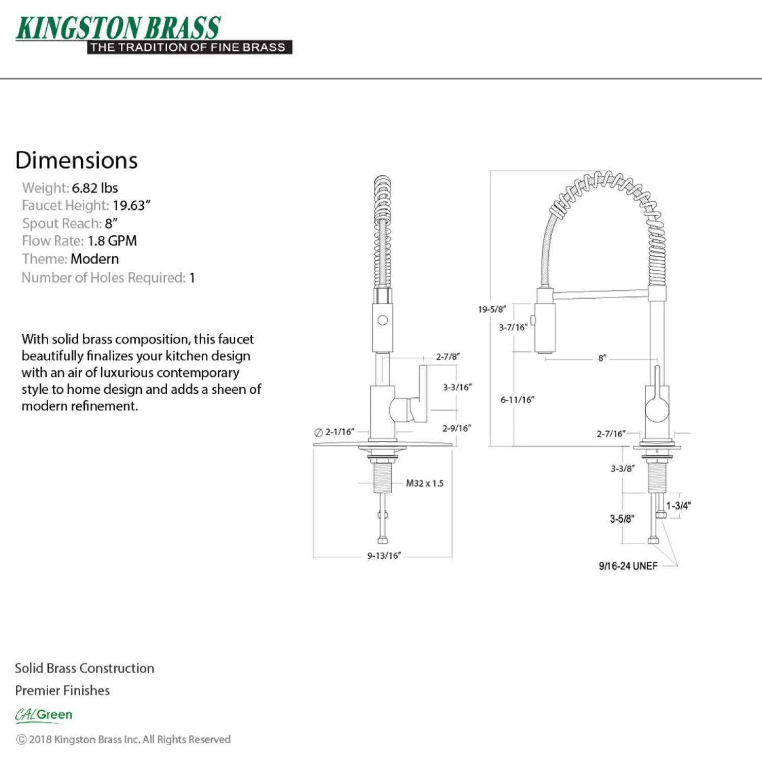 Gourmetier Continental Single-Hole Single-Handle Pre-Rinse Kitchen Faucet Single Hole|Commercial Style Faucets
