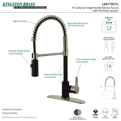Gourmetier Continental Single-Hole Single-Handle Pre-Rinse Kitchen Faucet Single Hole|Commercial Style Faucets