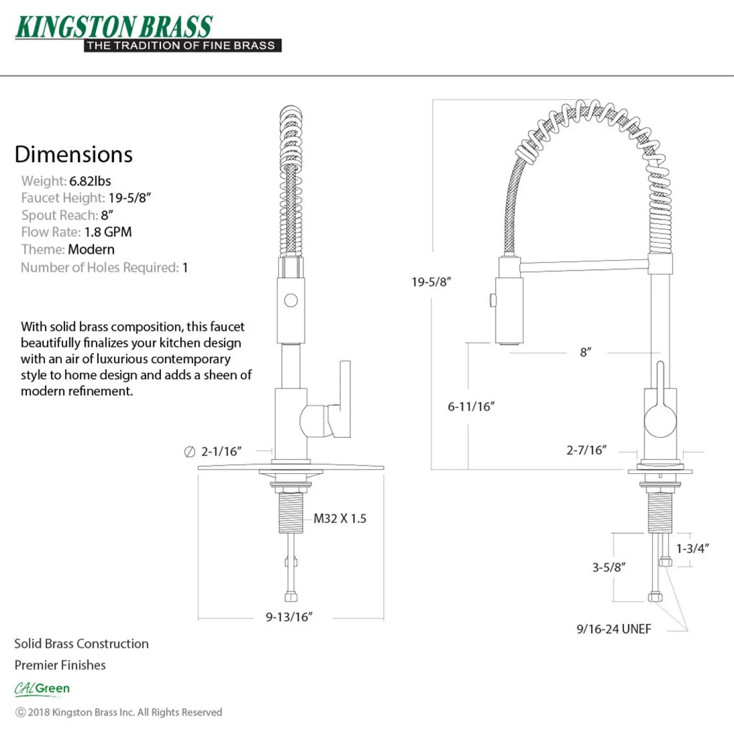 Gourmetier Continental Single-Hole Single-Handle Pre-Rinse Kitchen Faucet Single Hole|Commercial Style Faucets