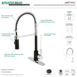 Gourmetier Continental Single-Hole Single-Handle Pre-Rinse Kitchen Faucet Single Hole|Commercial Style Faucets