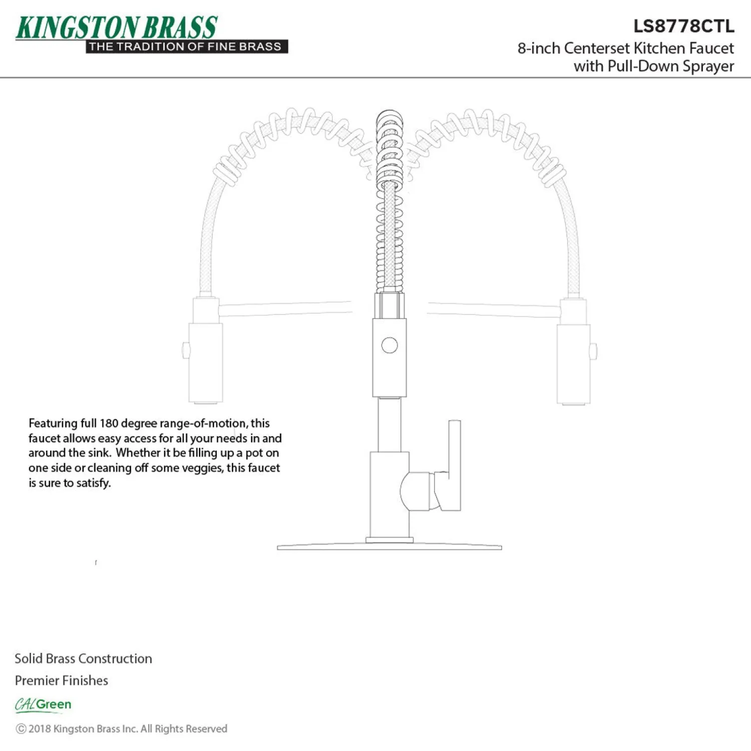 Gourmetier Continental Single-Hole Single-Handle Pre-Rinse Kitchen Faucet Single Hole|Commercial Style Faucets