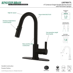 Best Gourmetier Continental Single-Handle Single-Hole Pull-Down Kitchen Faucet Single Hole