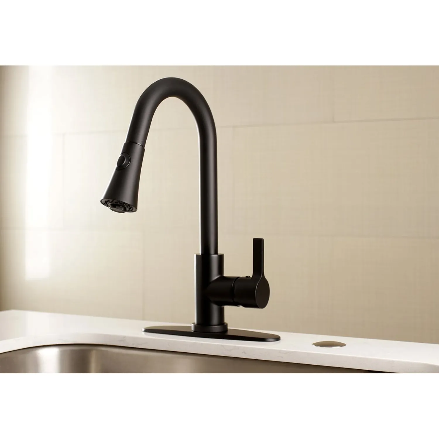 Clearance Gourmetier Continental Deck Mount Single-Handle Pull-Down Kitchen Faucet Single Hole
