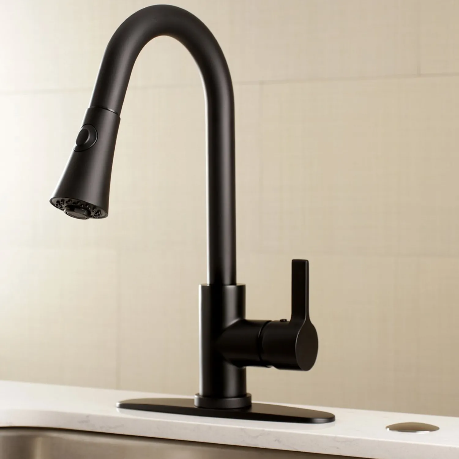 Clearance Gourmetier Continental Deck Mount Single-Handle Pull-Down Kitchen Faucet Single Hole