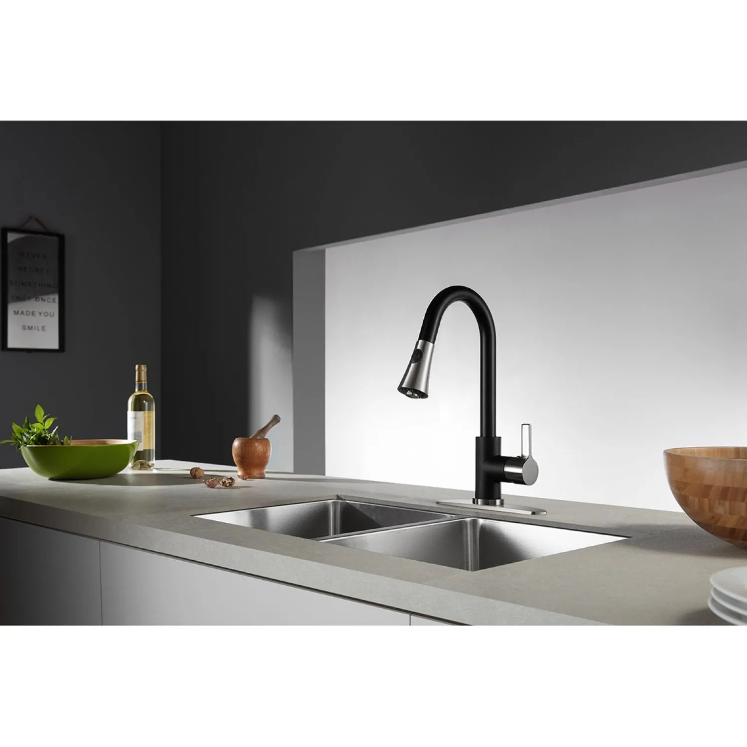 Clearance Gourmetier Continental Deck Mount Single-Handle Pull-Down Kitchen Faucet Single Hole