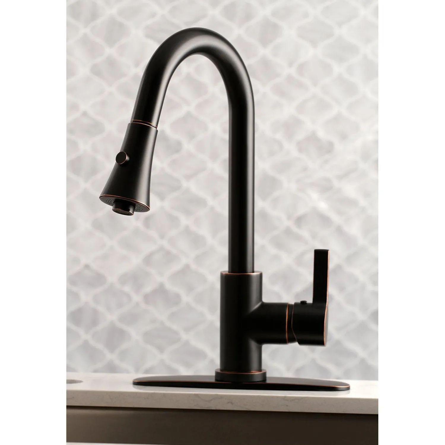 Clearance Gourmetier Continental Deck Mount Single-Handle Pull-Down Kitchen Faucet Single Hole