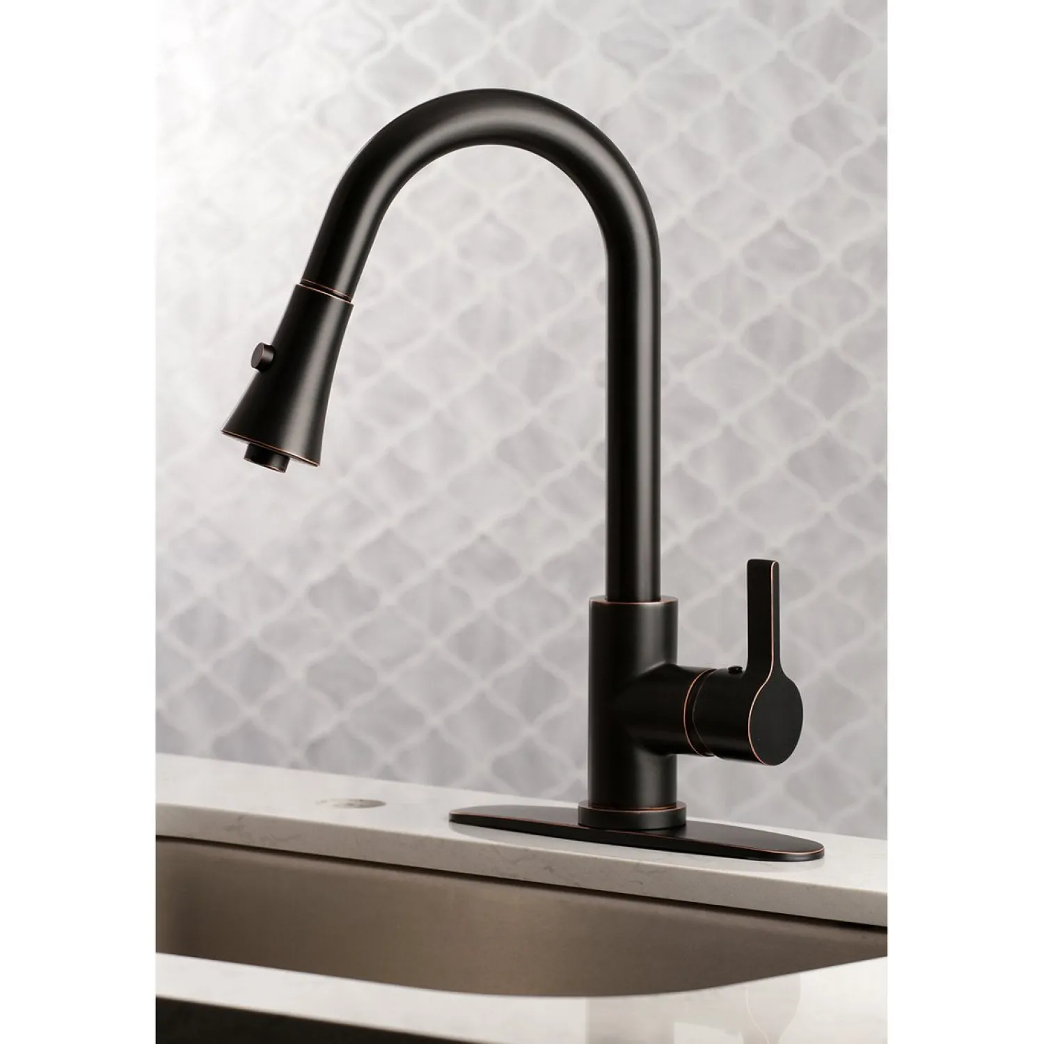 Clearance Gourmetier Continental Deck Mount Single-Handle Pull-Down Kitchen Faucet Single Hole