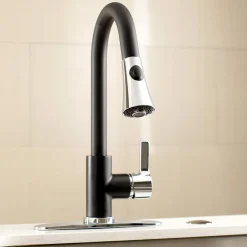 Clearance Gourmetier Continental Deck Mount Single-Handle Pull-Down Kitchen Faucet Single Hole