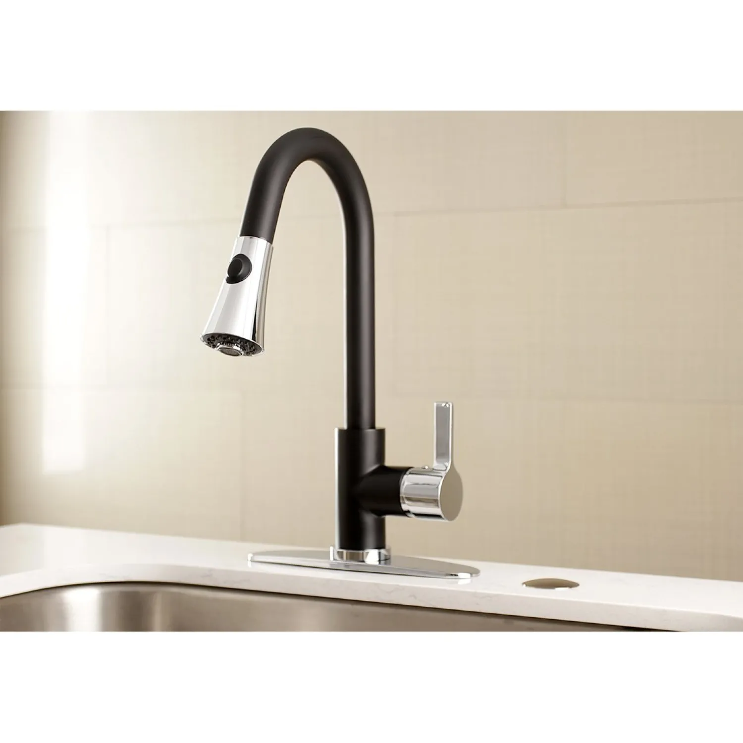 Clearance Gourmetier Continental Deck Mount Single-Handle Pull-Down Kitchen Faucet Single Hole