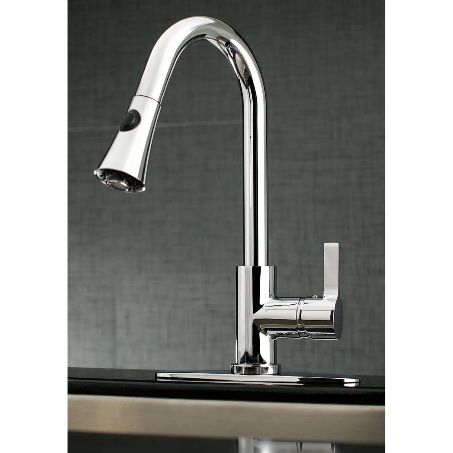 Clearance Gourmetier Continental Deck Mount Single-Handle Pull-Down Kitchen Faucet Single Hole
