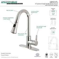 Clearance Gourmetier Continental Deck Mount Single-Handle Pull-Down Kitchen Faucet Single Hole
