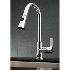 Clearance Gourmetier Continental Deck Mount Single-Handle Pull-Down Kitchen Faucet Single Hole