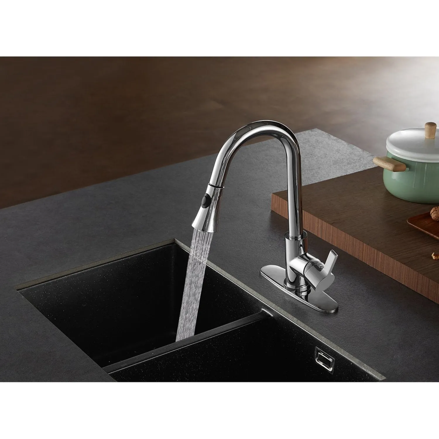 Clearance Gourmetier Continental Deck Mount Single-Handle Pull-Down Kitchen Faucet Single Hole