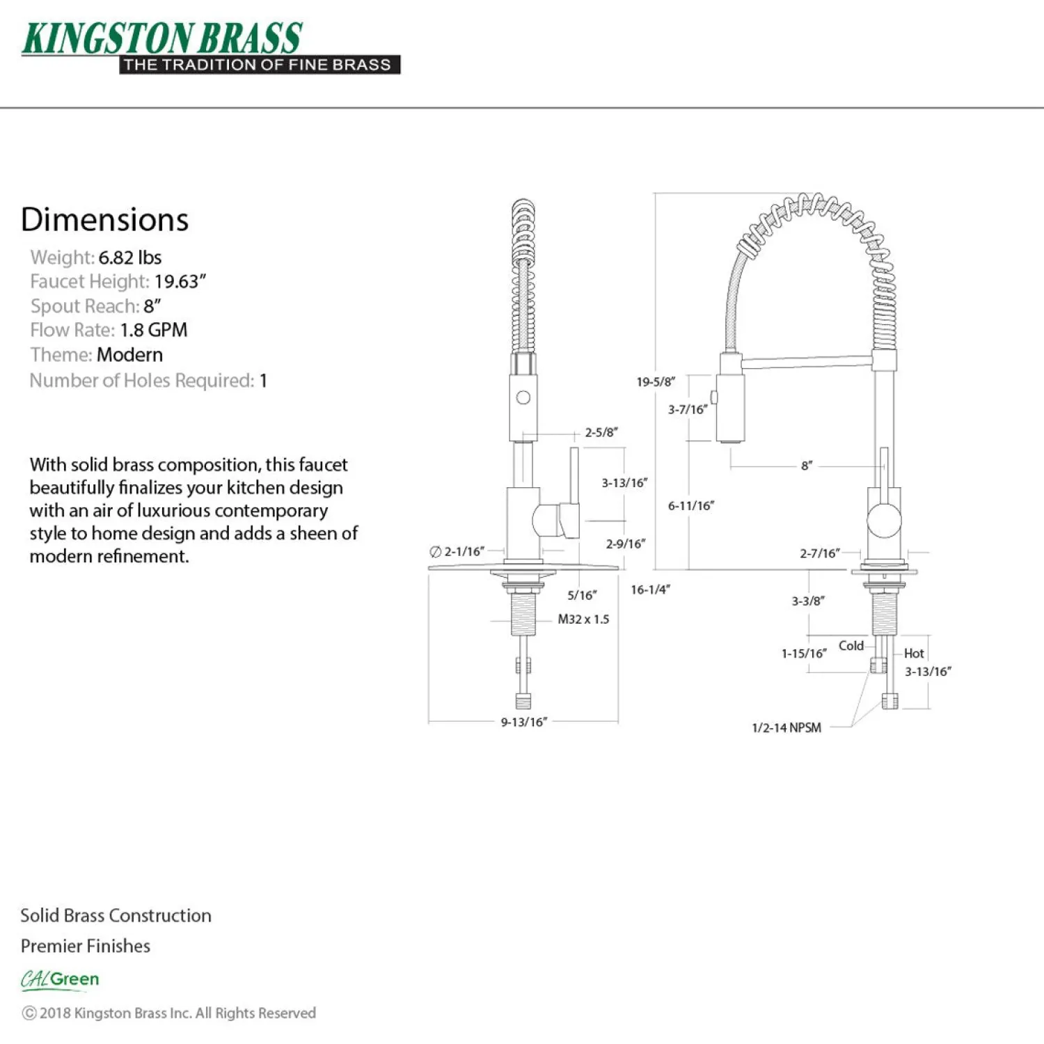 Gourmetier Concord Pre-Rinse Kitchen Faucet Single Hole