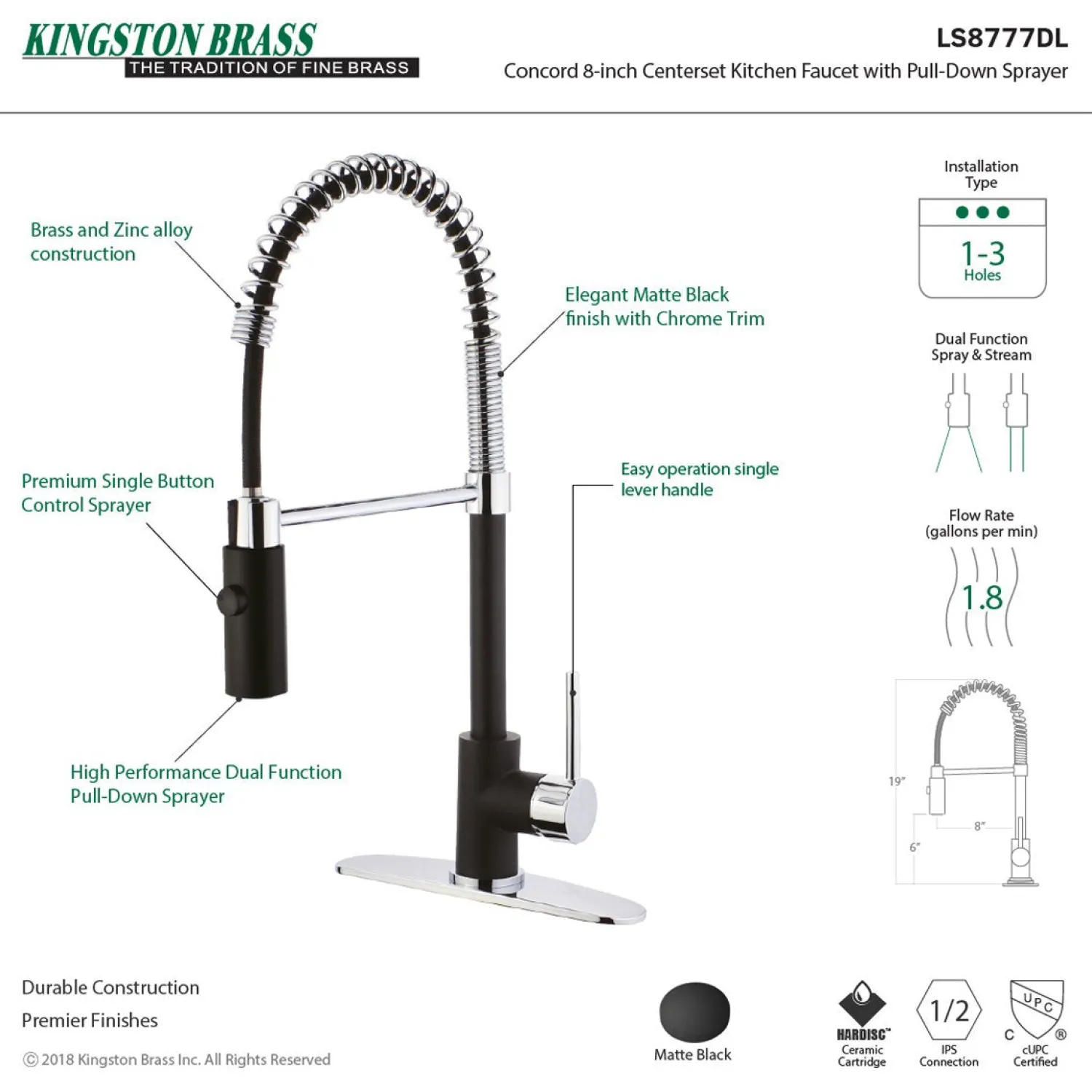 Gourmetier Concord Pre-Rinse Kitchen Faucet Single Hole