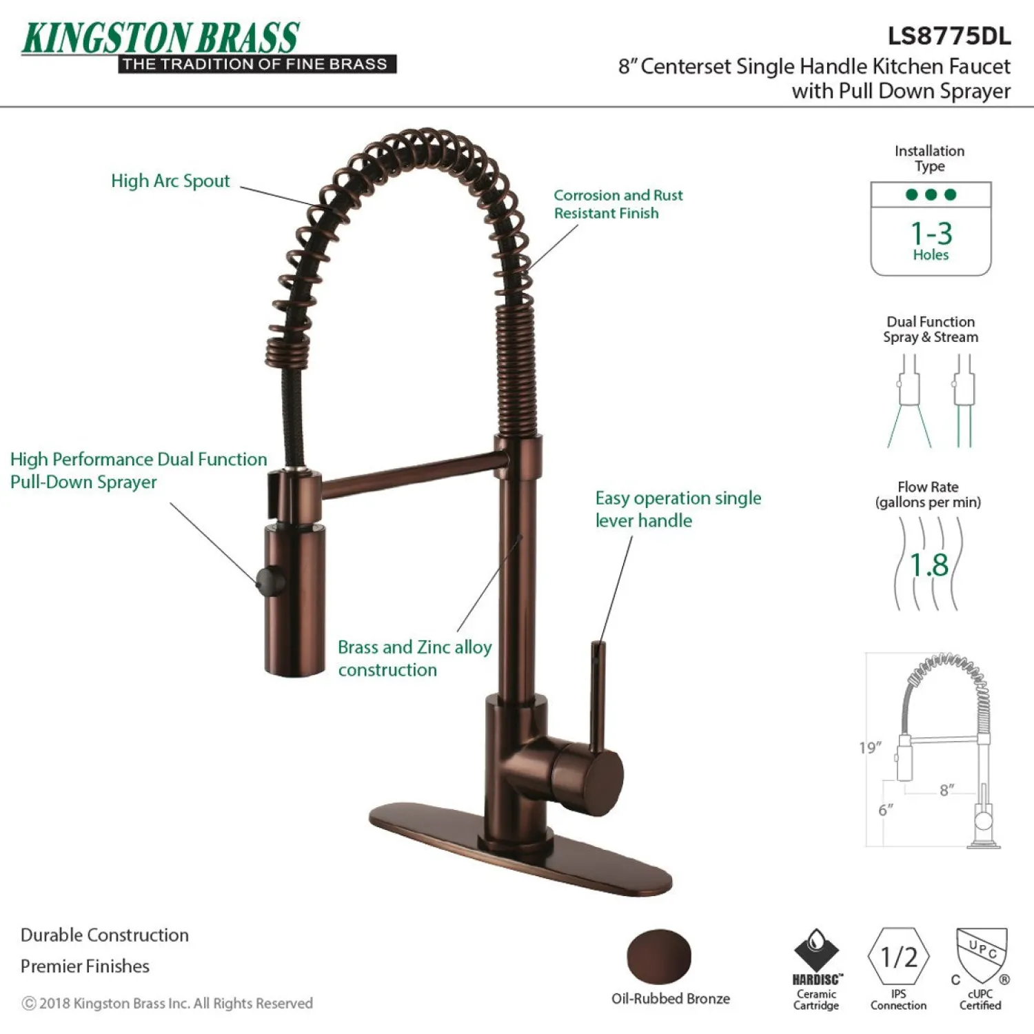 Gourmetier Concord Pre-Rinse Kitchen Faucet Single Hole