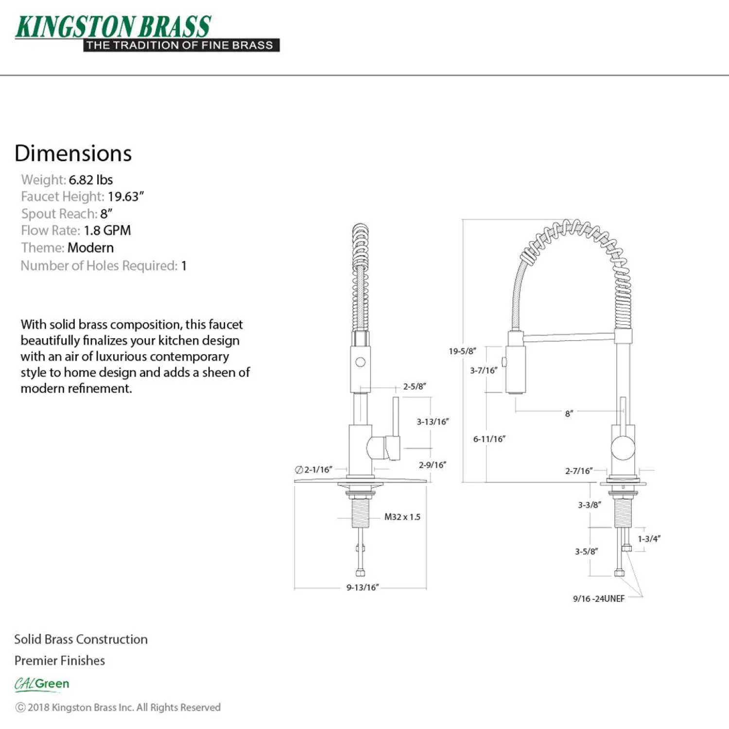 Gourmetier Concord Pre-Rinse Kitchen Faucet Single Hole
