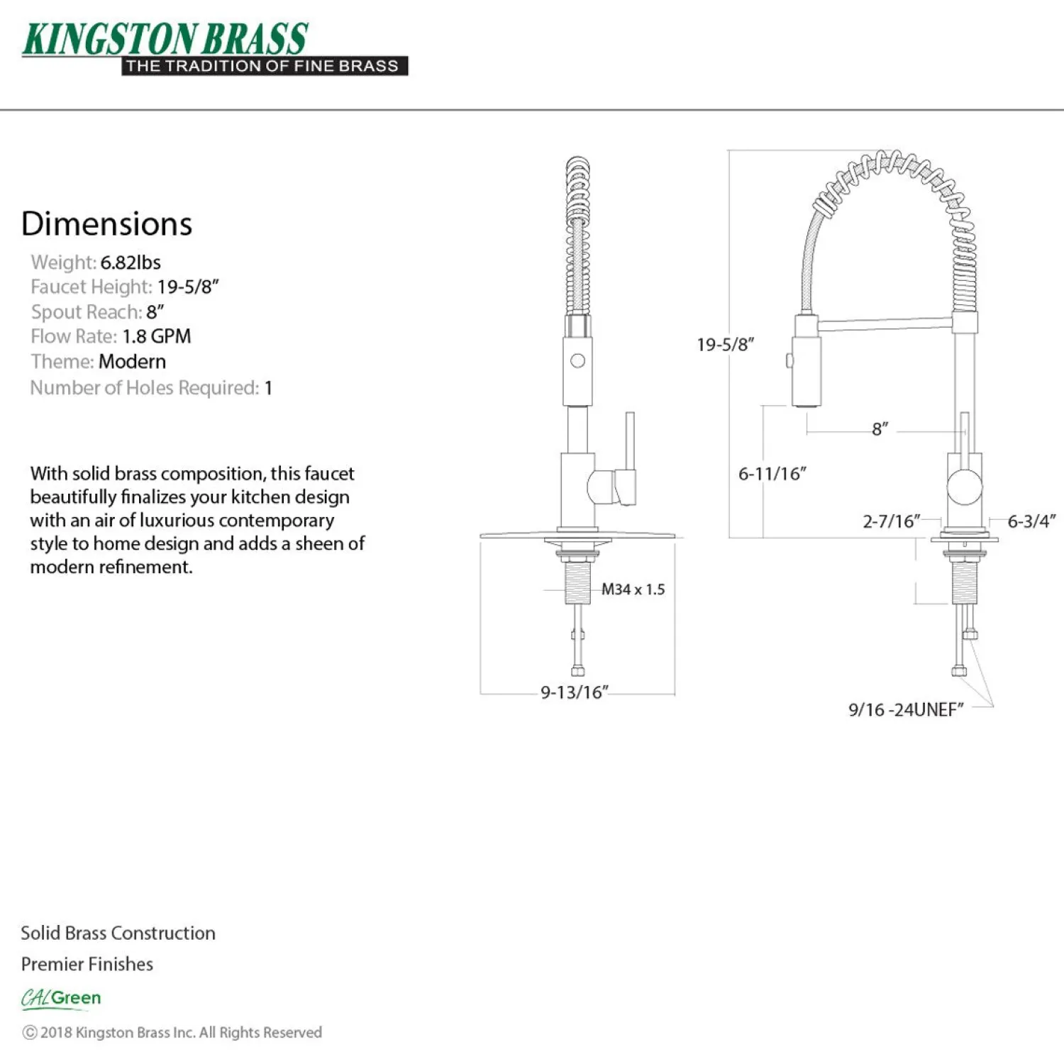 Gourmetier Concord Pre-Rinse Kitchen Faucet Single Hole