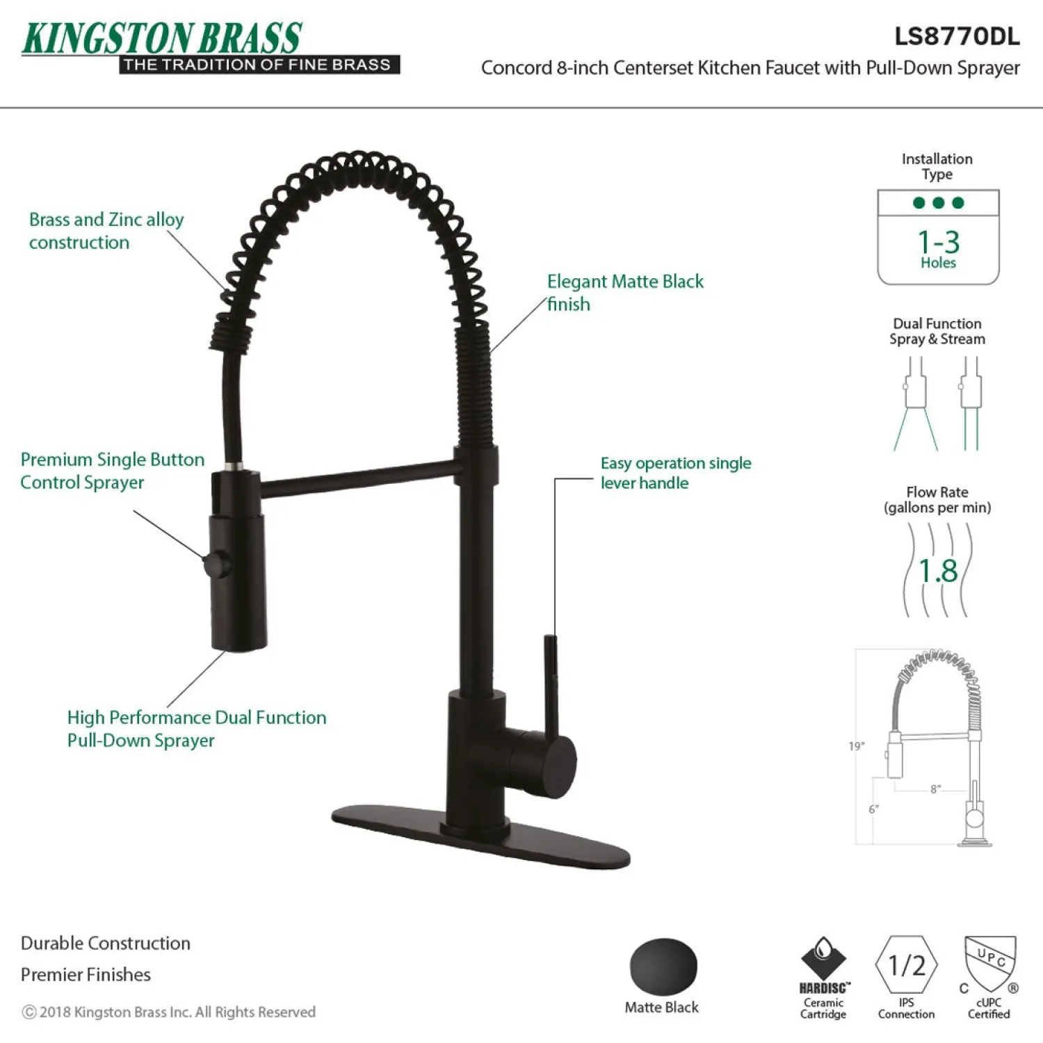 Gourmetier Concord Pre-Rinse Kitchen Faucet Single Hole