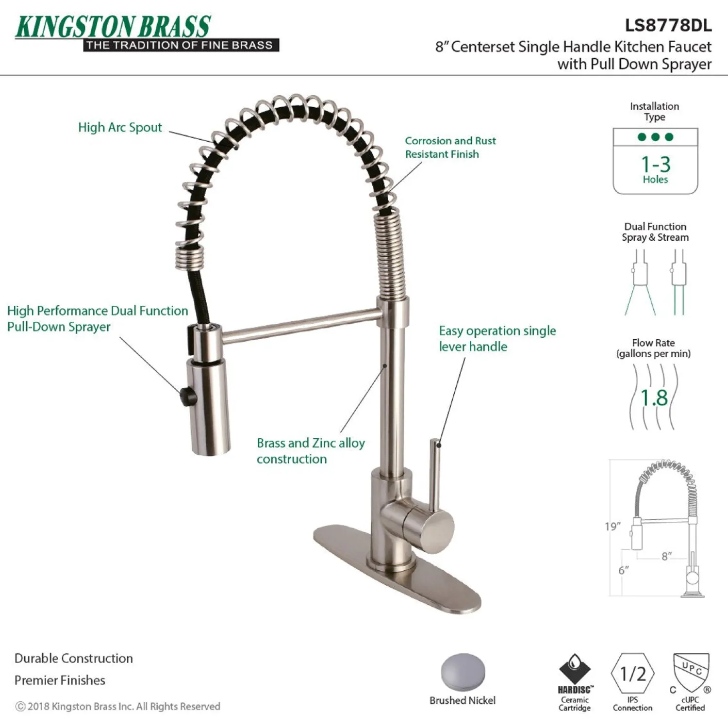 Gourmetier Concord Pre-Rinse Kitchen Faucet Single Hole