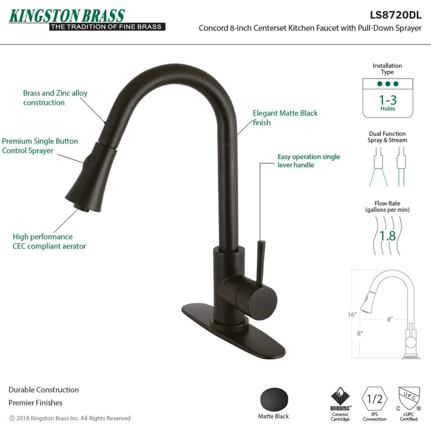 Online Gourmetier Concord Deck Mount Single-Handle Pull-Down Kitchen Faucet Single Hole
