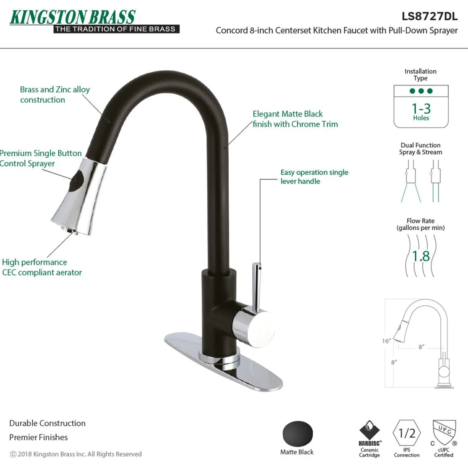 Online Gourmetier Concord Deck Mount Single-Handle Pull-Down Kitchen Faucet Single Hole