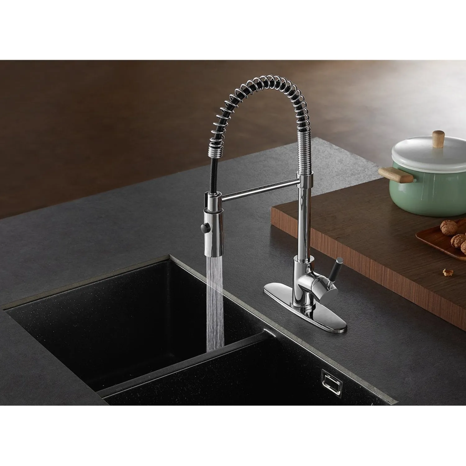 Hot Gourmetier Kaiser Deck Mount Single-Handle Pull-Down Kitchen Faucet Single Hole