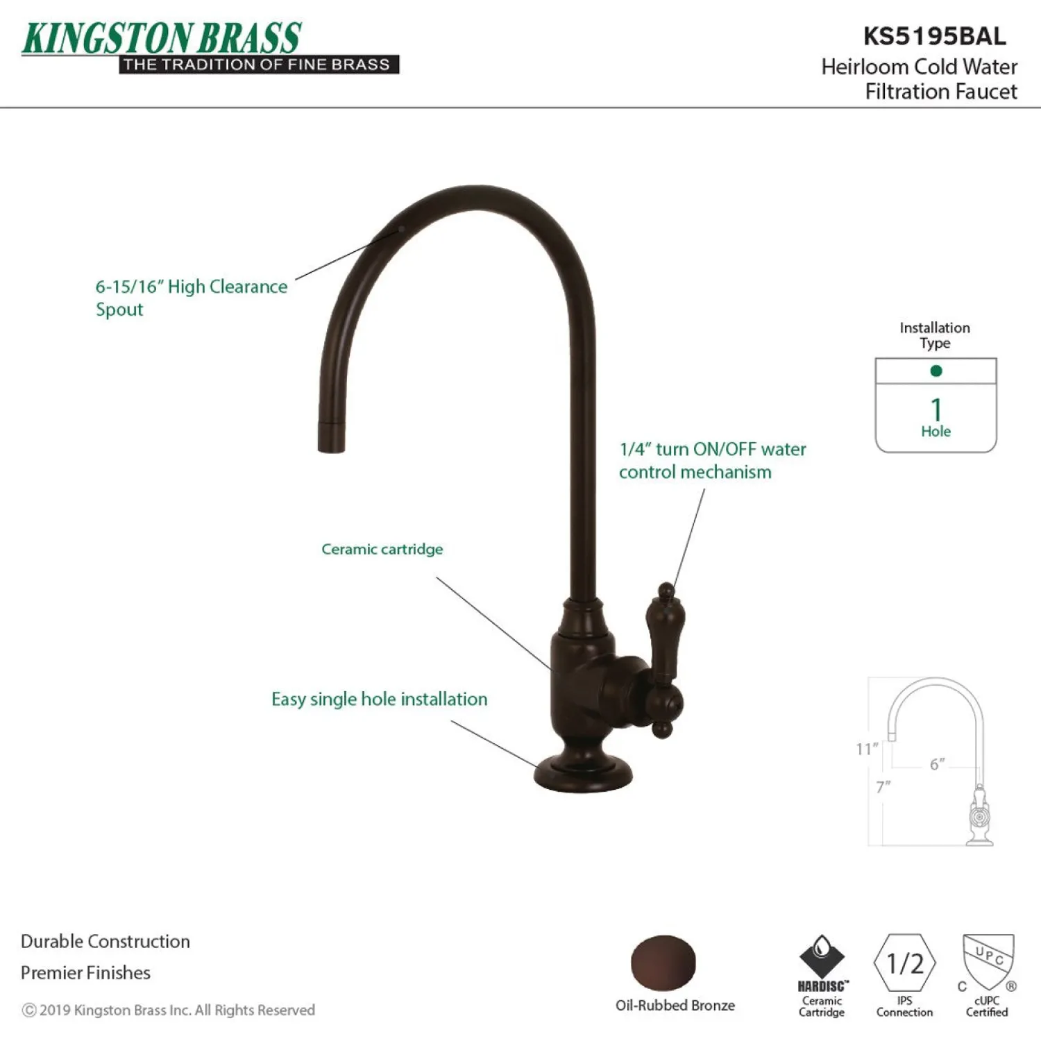 Heirloom Single-Handle Water Filtration Faucet Single Hole