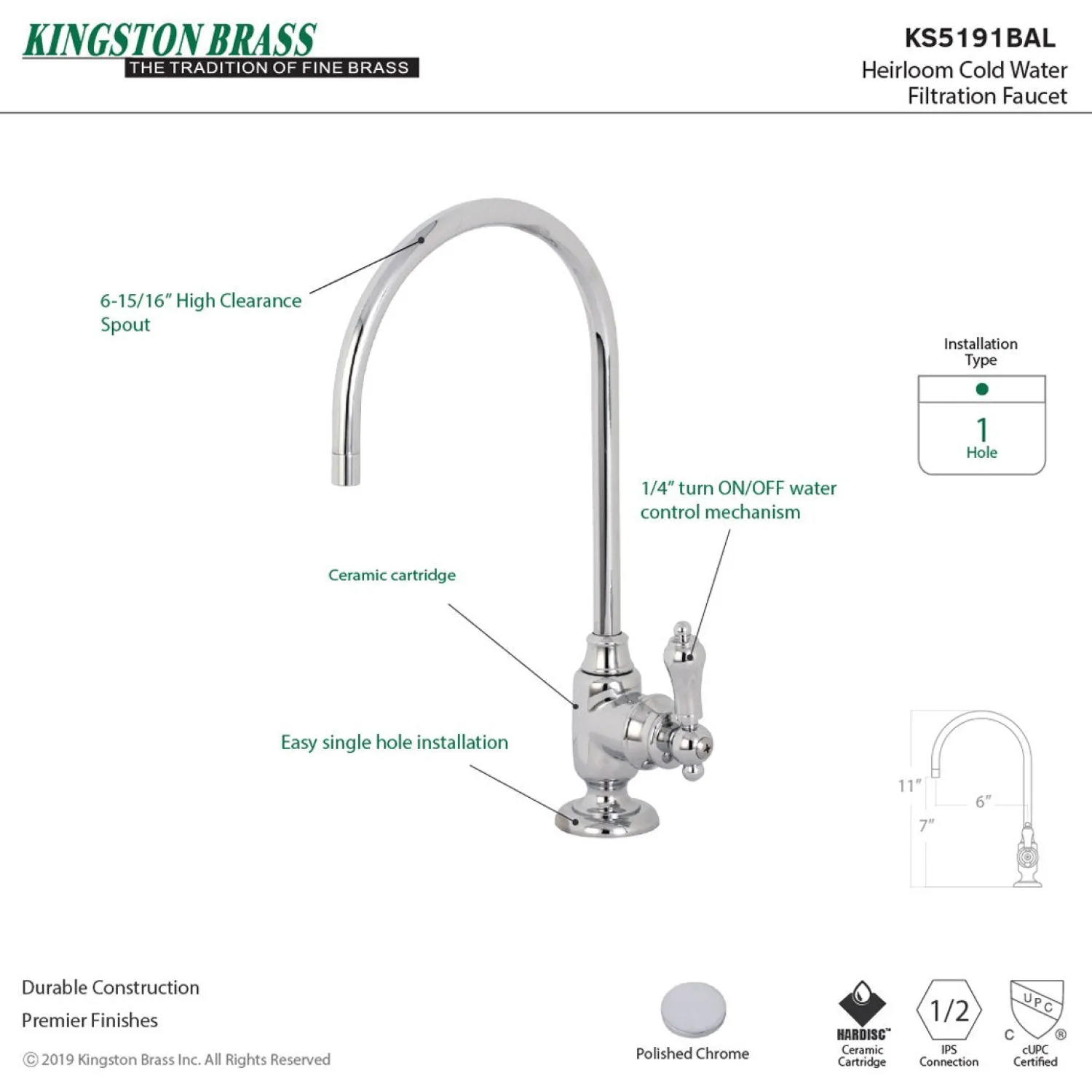 Heirloom Single-Handle Water Filtration Faucet Single Hole