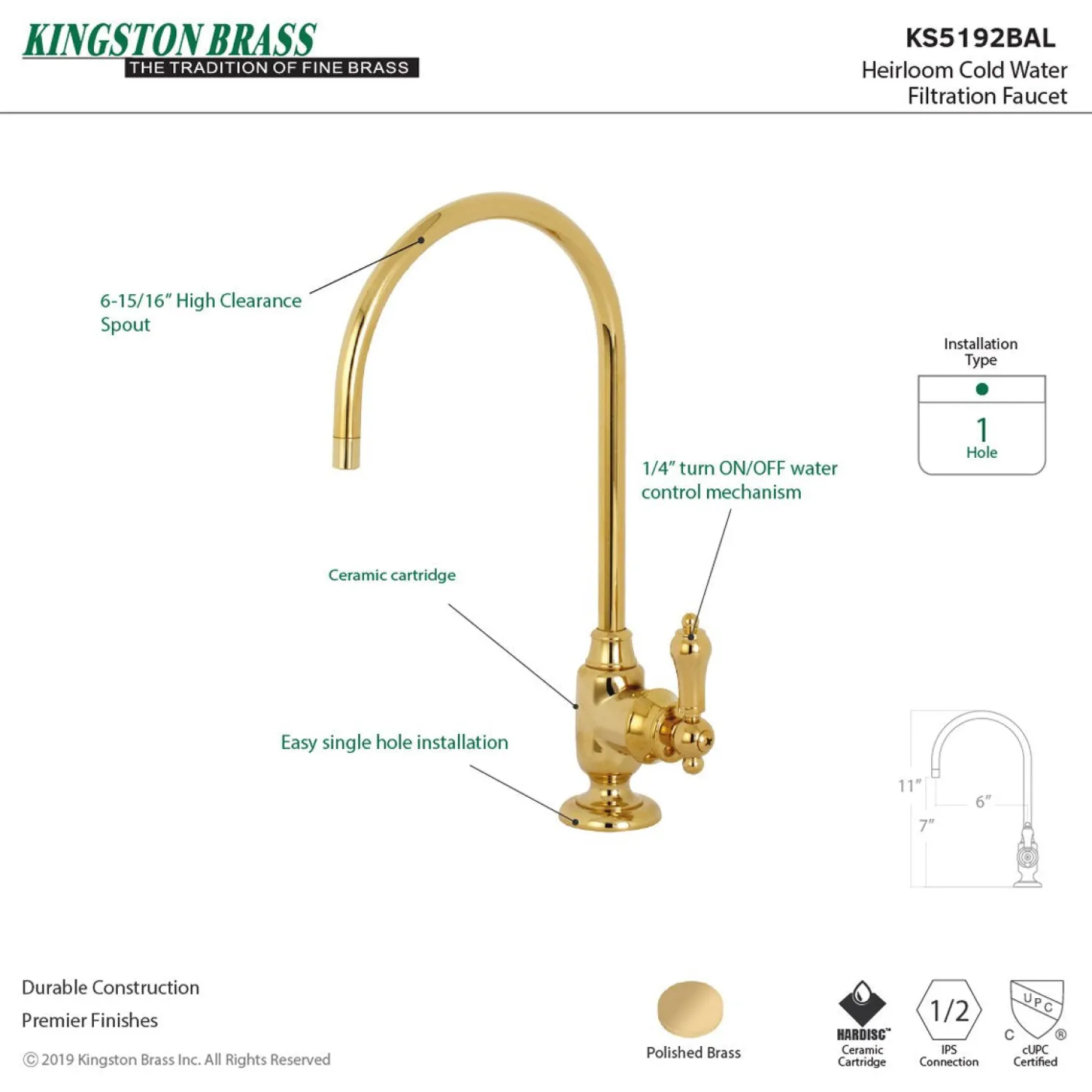 Heirloom Single-Handle Water Filtration Faucet Single Hole