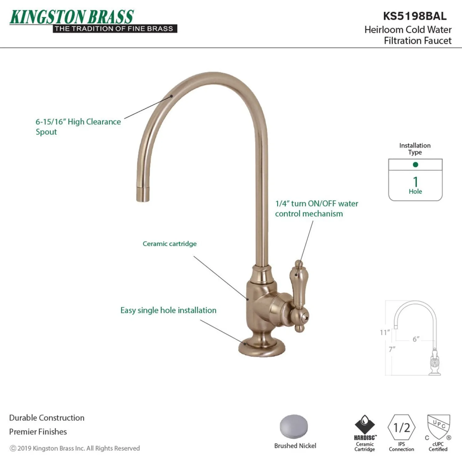 Heirloom Single-Handle Water Filtration Faucet Single Hole