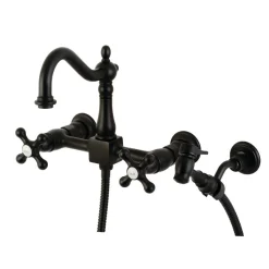 Heritage 8" Centerset Wall Mount Kitchen Faucet with Brass Sprayer Wall Mounted Kitchen Faucets|Faucets With Side Spray