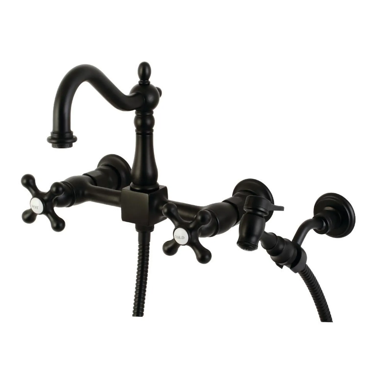 Heritage 8" Centerset Wall Mount Kitchen Faucet with Brass Sprayer Wall Mounted Kitchen Faucets|Faucets With Side Spray