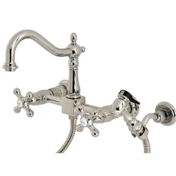 Heritage 8" Centerset Wall Mount Kitchen Faucet with Brass Sprayer Wall Mounted Kitchen Faucets|Faucets With Side Spray