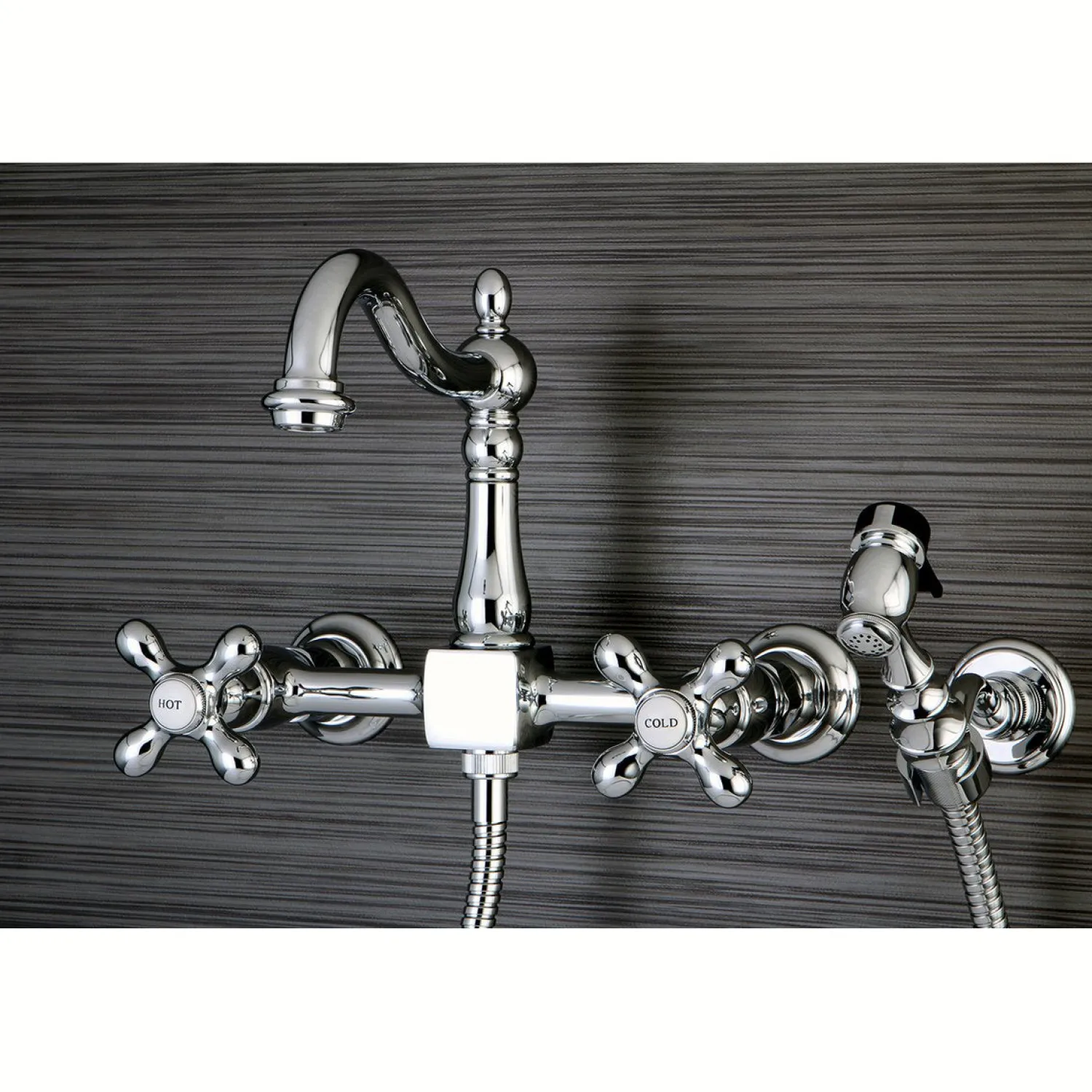 Heritage 8" Centerset Wall Mount Kitchen Faucet with Brass Sprayer Wall Mounted Kitchen Faucets|Faucets With Side Spray