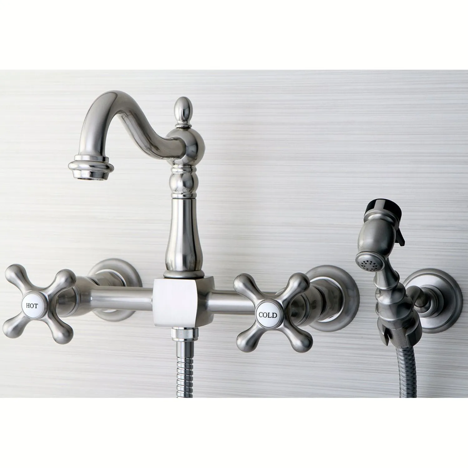 Heritage 8" Centerset Wall Mount Kitchen Faucet with Brass Sprayer Wall Mounted Kitchen Faucets|Faucets With Side Spray