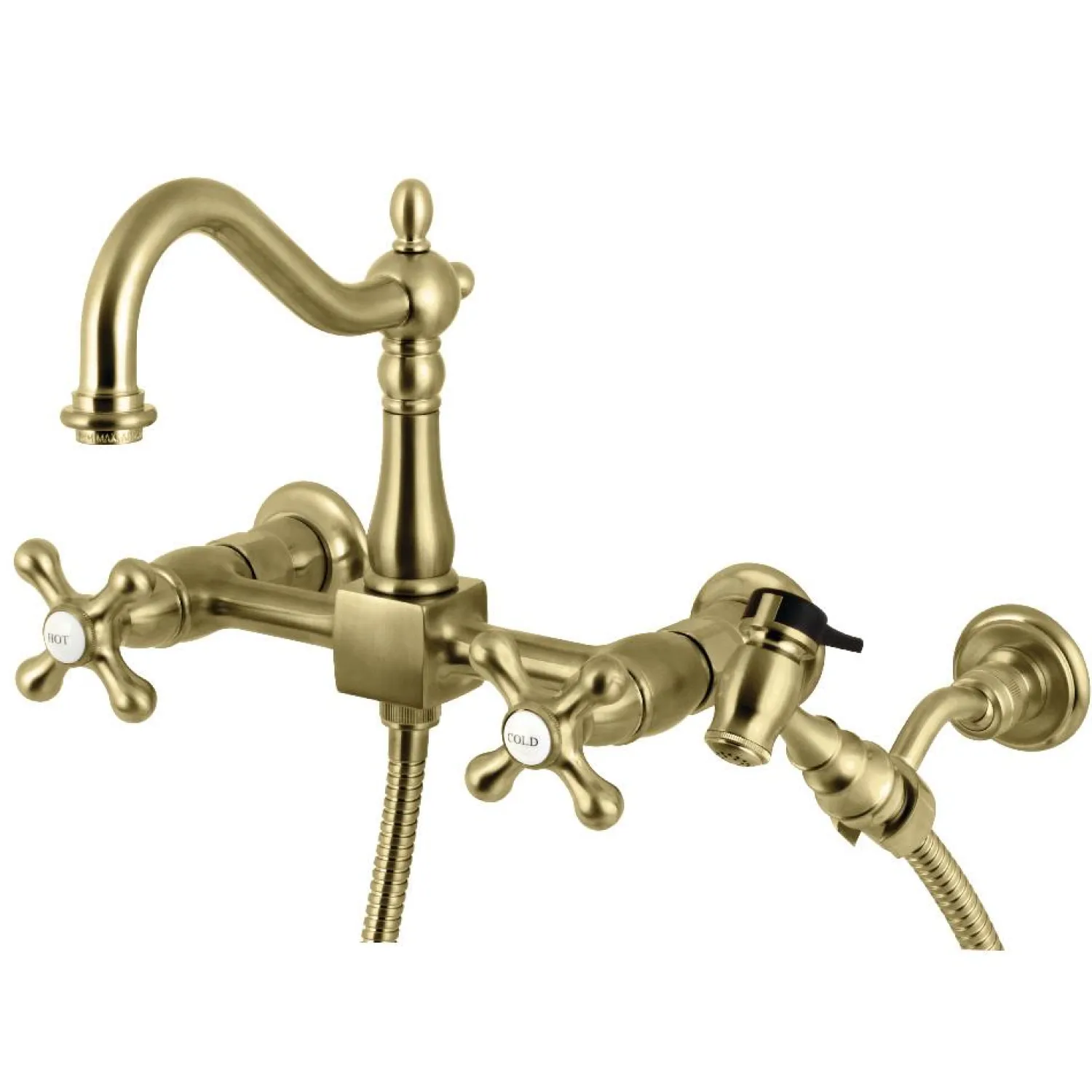 Heritage 8" Centerset Wall Mount Kitchen Faucet with Brass Sprayer Wall Mounted Kitchen Faucets|Faucets With Side Spray