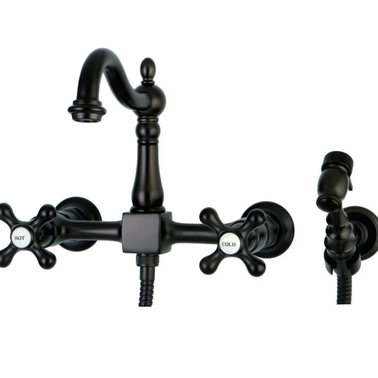 Heritage 8" Centerset Wall Mount Kitchen Faucet with Brass Sprayer Wall Mounted Kitchen Faucets|Faucets With Side Spray