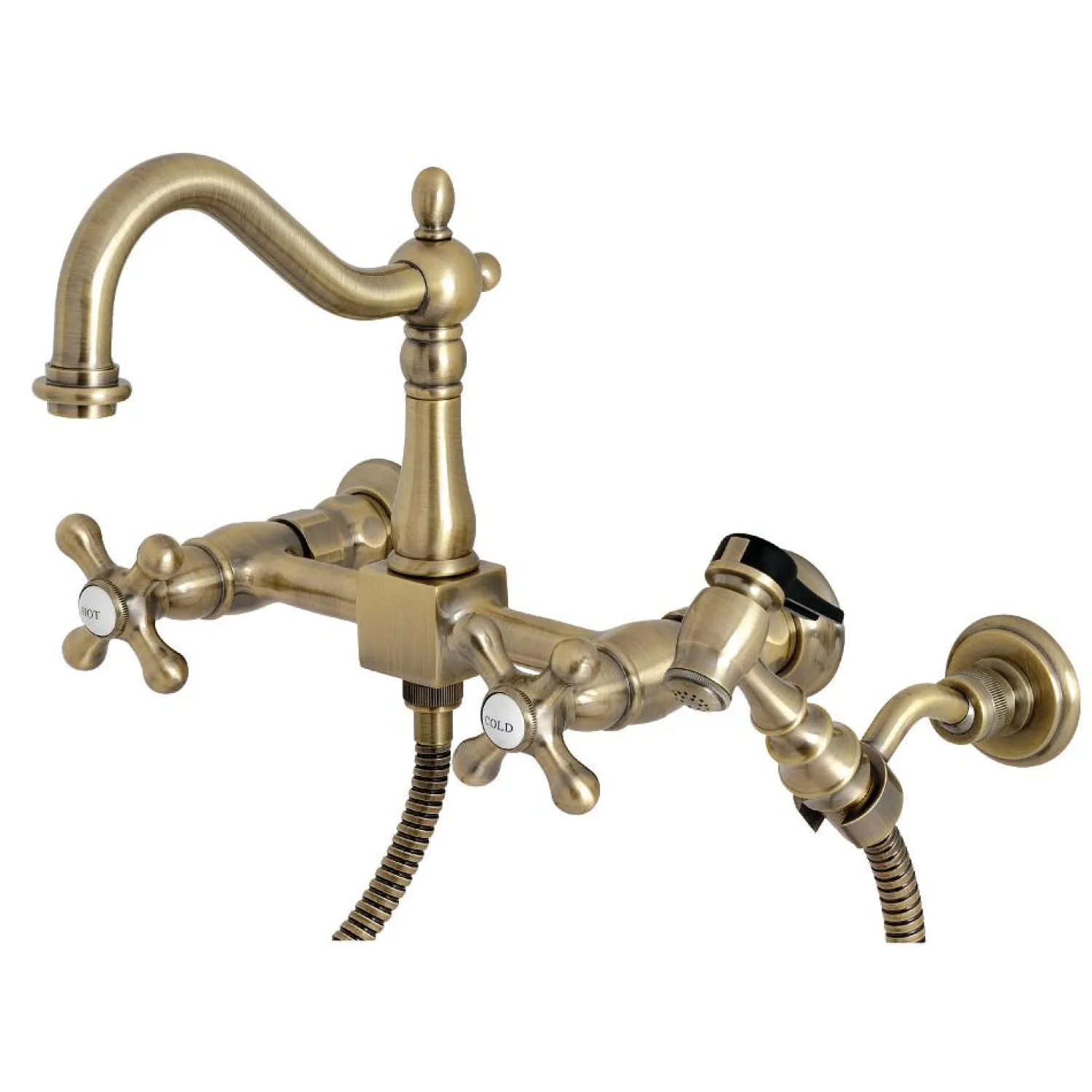 Heritage 8" Centerset Wall Mount Kitchen Faucet with Brass Sprayer Wall Mounted Kitchen Faucets|Faucets With Side Spray
